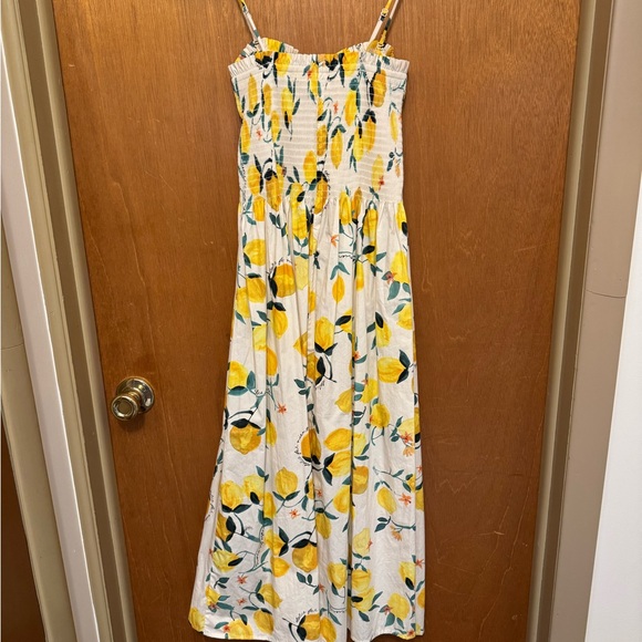 H&M Lemon Print Smocked Sundress White Yellow Sleeveless S Bonus earrings NWT - Picture 5 of 16